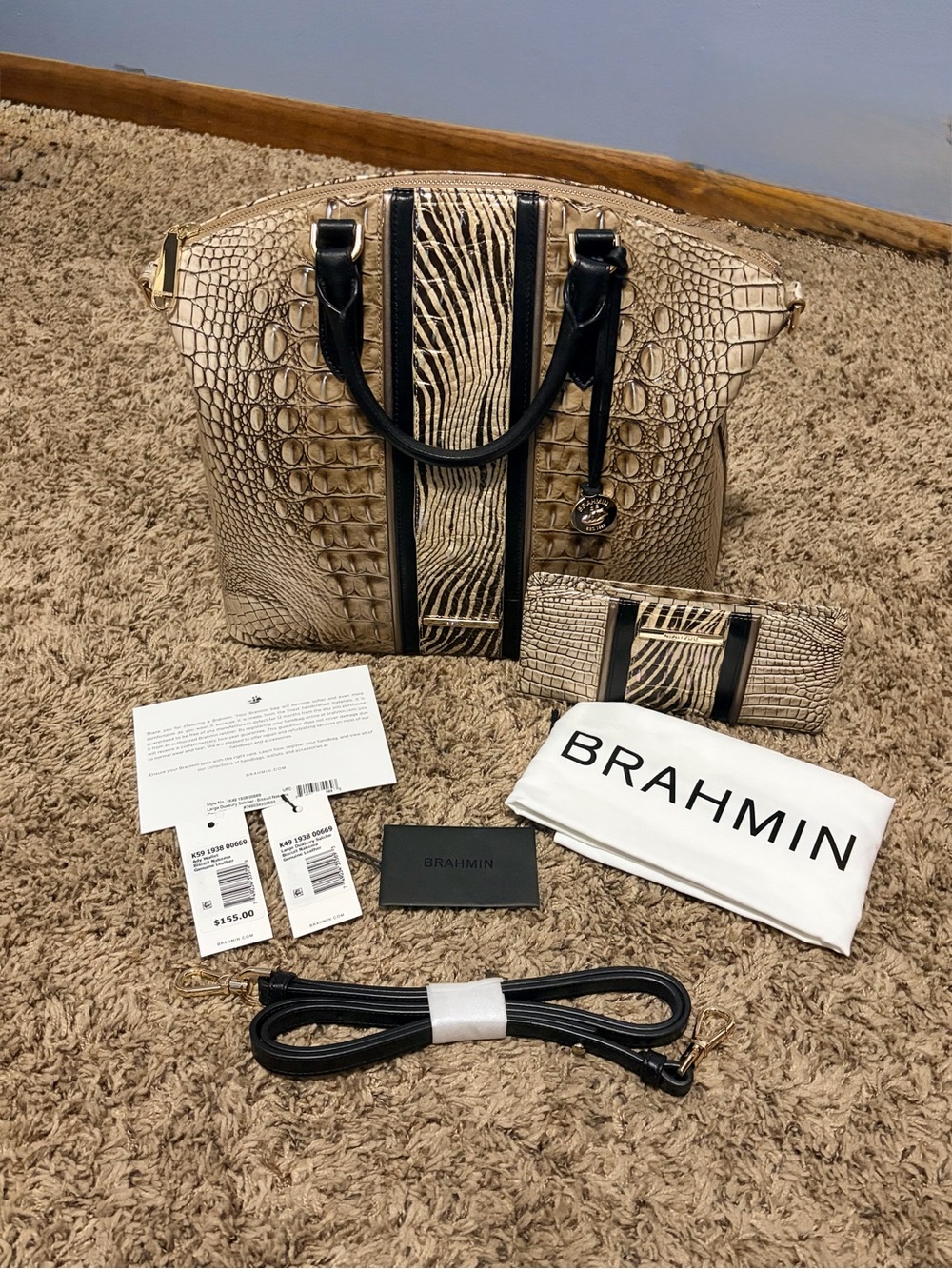 Brahmin Large Duxbury Satchel Biscuit Nakoma & Ady Wallet